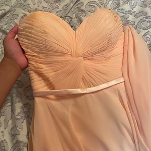 Coral quince court dress. Corset like back and comes with a shawl.